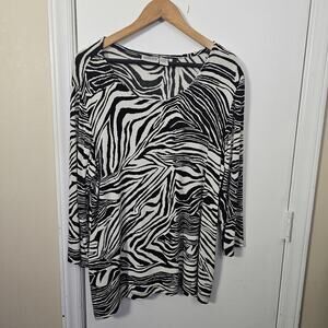 Chico’s Travelers Zebra Pattern 3/4 Sleeve Tunic Top Size XL Slinky Mobwife